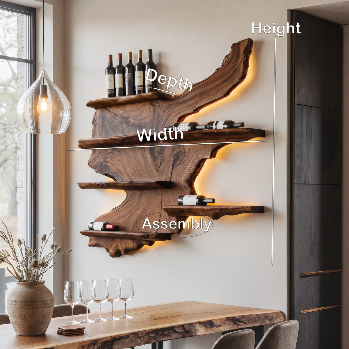 Rustic Live Edge Wine Rack Shelf With LED For Bar - Image 8