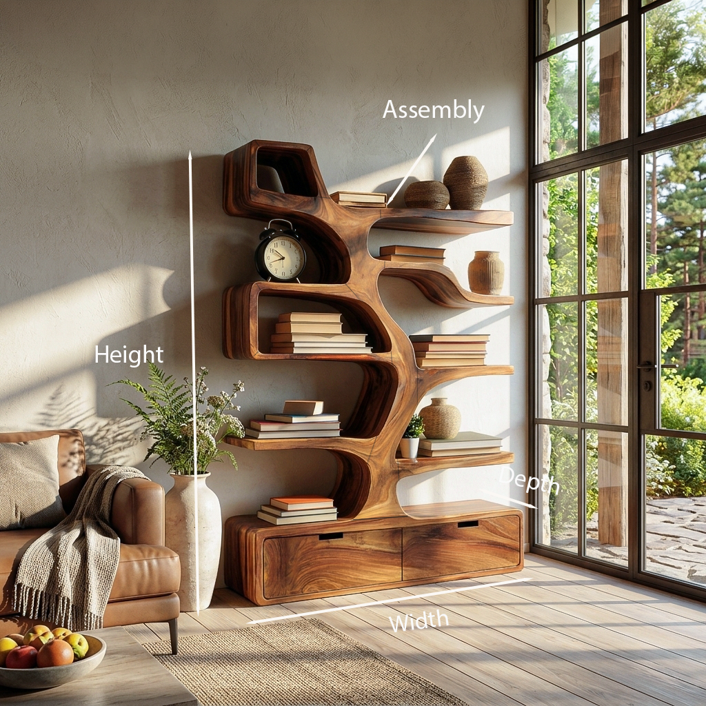 Contemporary Wooden Bookshelf Sculpted Design For Living Space - Image 8