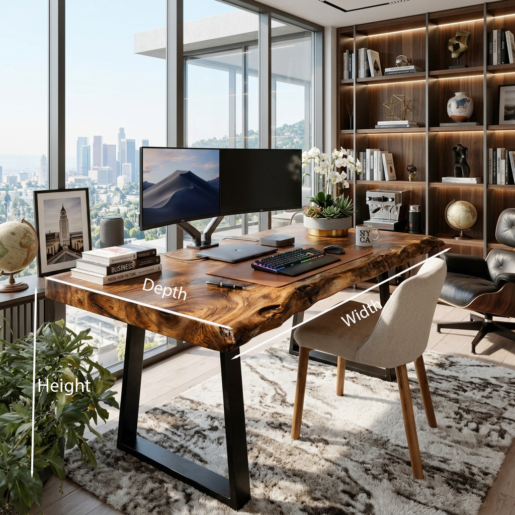 Modern Live Edge Wooden Desk With Metal Legs For Home Office Or Studio - Image 8