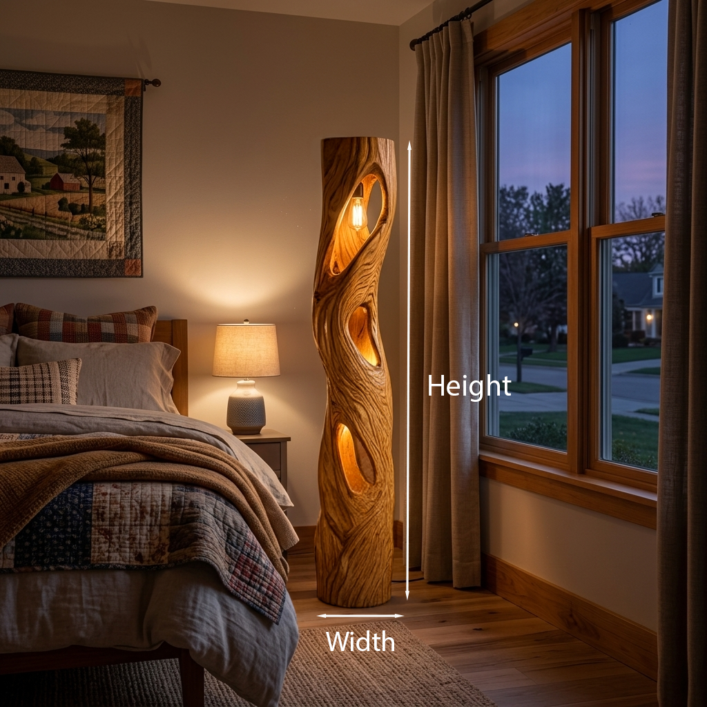 Rustic Sculptural Wooden Floor Lamp For Home Decor - Image 8