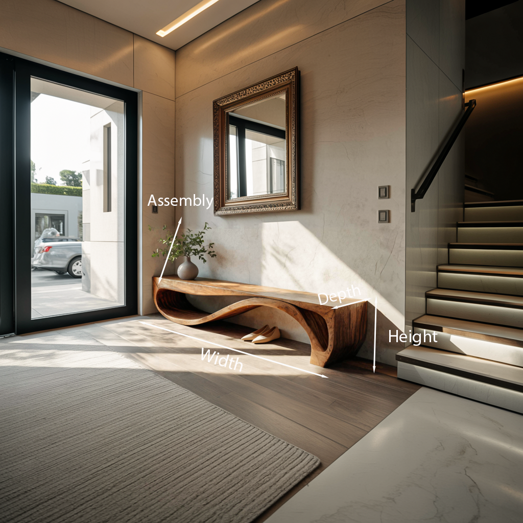 Sculptural Bench With Wave Design For Entryway - Image 8