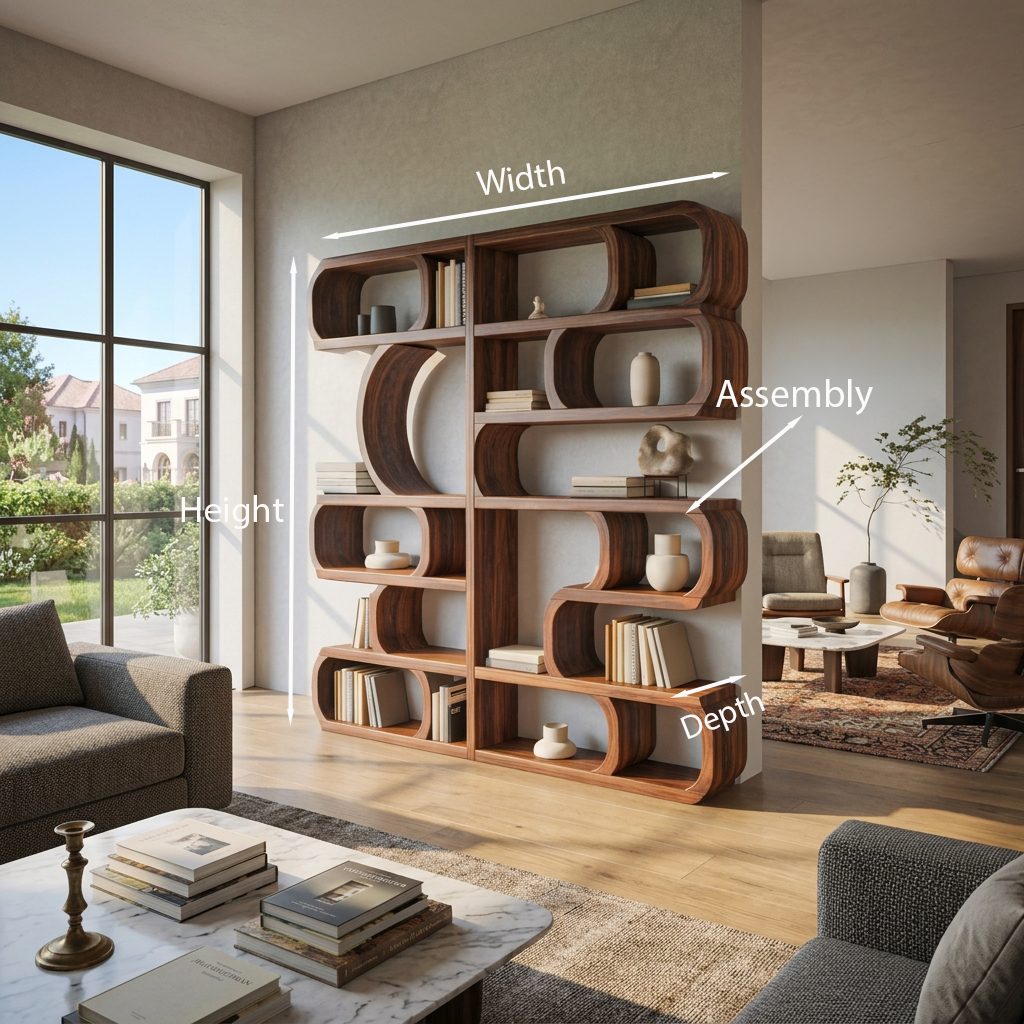 Modern Sculptural Bookshelf With Symmetrical Curves For Living Room Or Office - Image 8