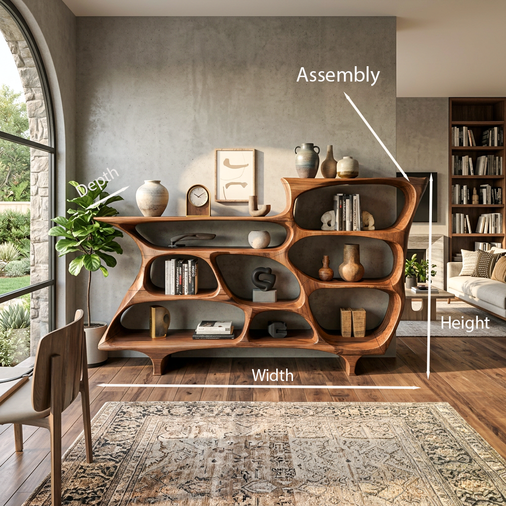 Contemporary Organic Bookshelf With Open Shelves For Living Room Or Office - Image 8