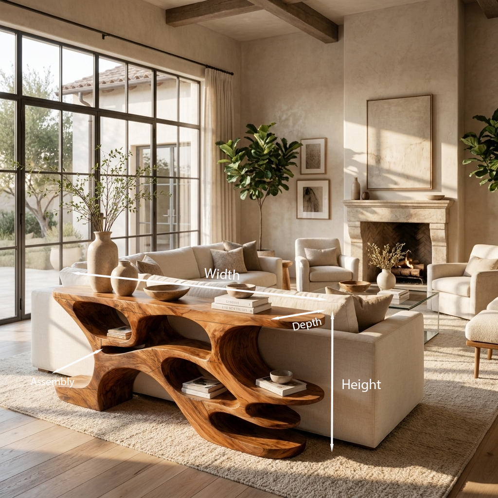 Artistic Wooden Console Table With Cutout Shelves For Home Decor - Image 8