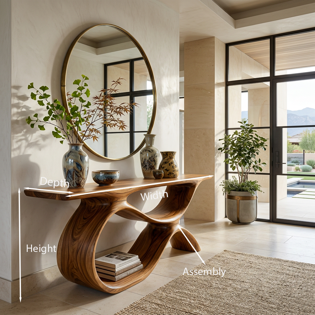 Modern Wooden Console Table With Curved Open Storage For Home - Image 8