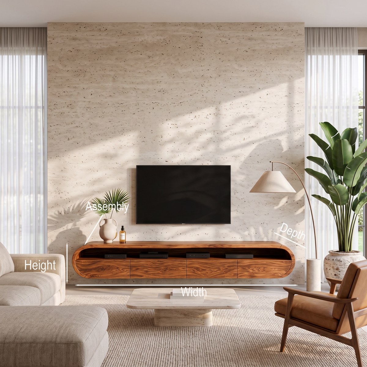 Modern Floating TV Console With Rounded Design For Living Room - Image 8