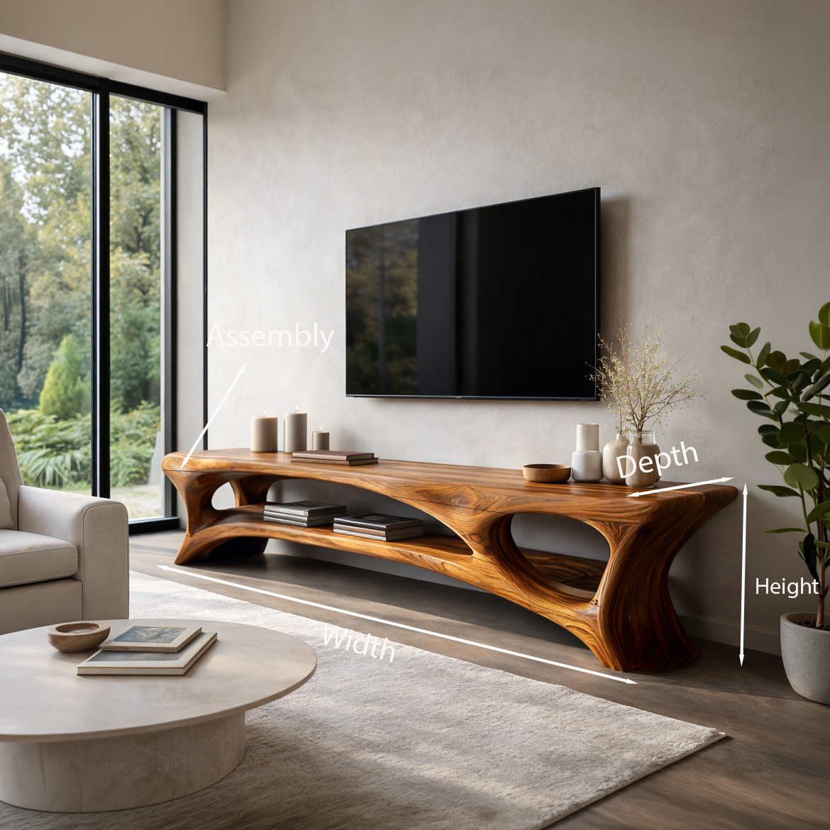 Organic Wood TV Stand With Open Shelf For Living Space - Image 8