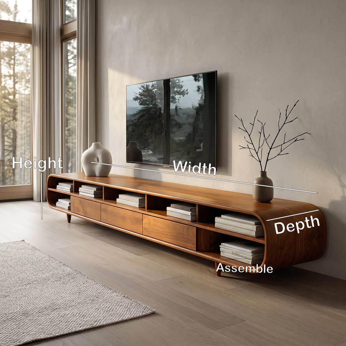 Mid Century Wooden TV Cabinet With Multiple Compartments For Living - Image 8