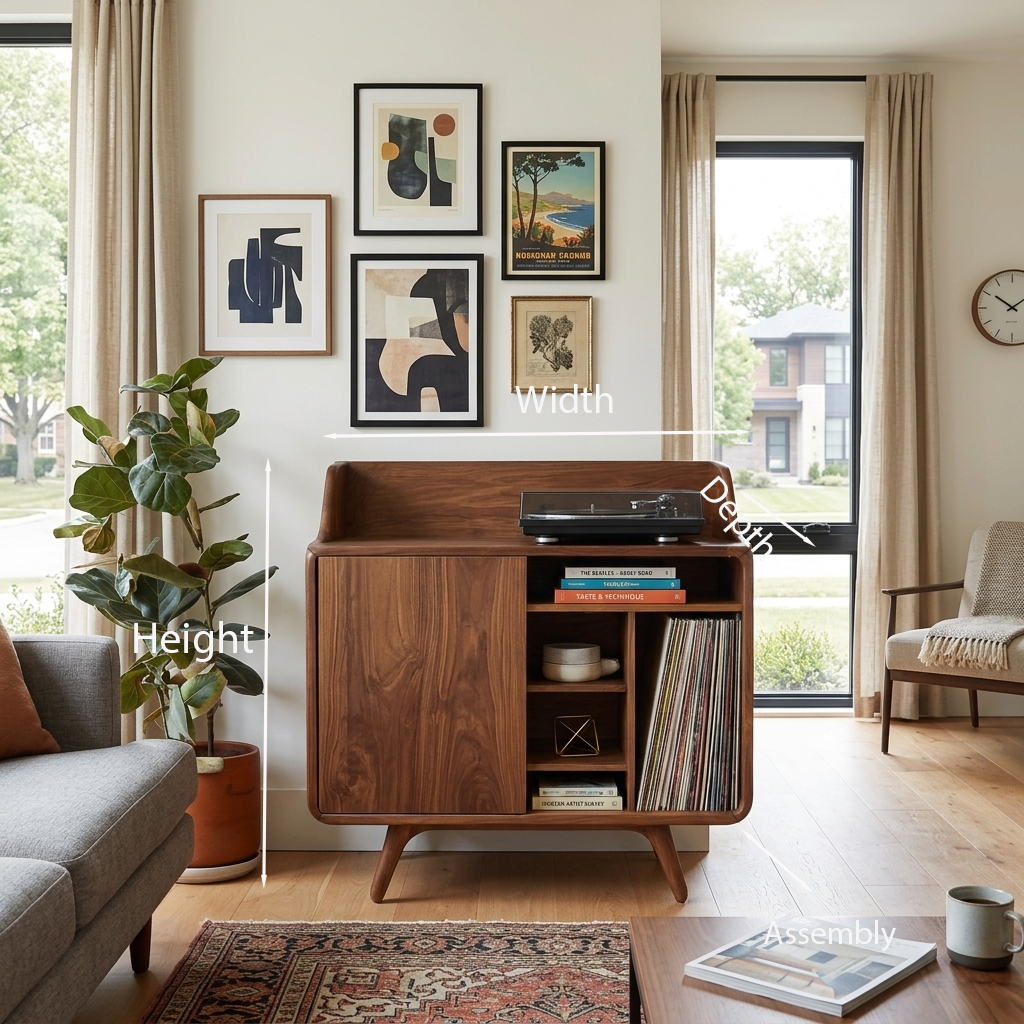 Mid Century Wooden Record Player Stand For Living Room Decor - Image 8