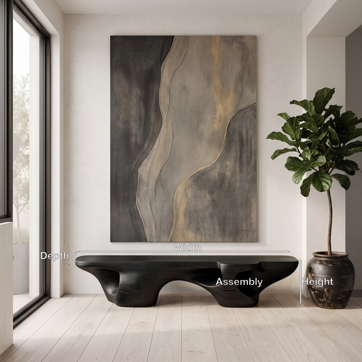 Contemporary Sculptural Bench With Carved Design For Living Room - Image 5