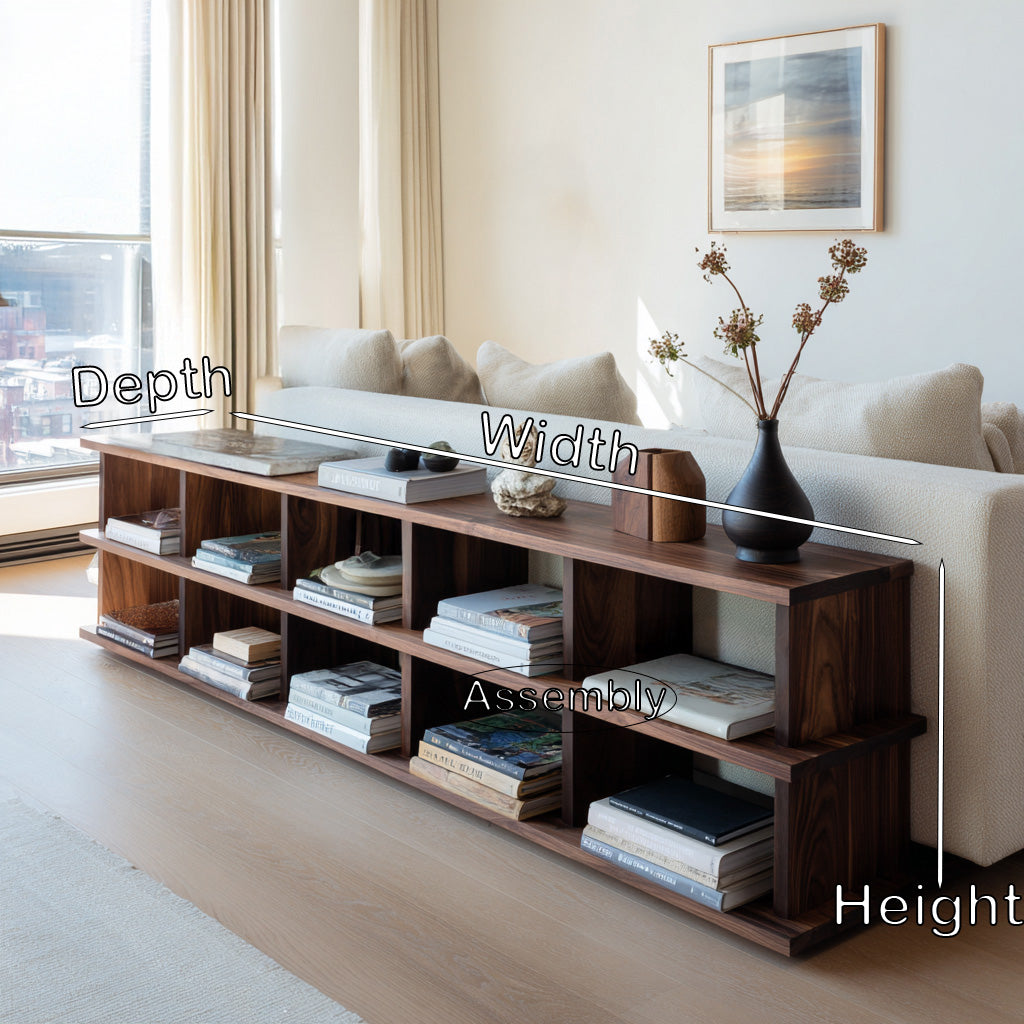 Modern Long Wooden Bookshelf For Living Room Storage - Image 8