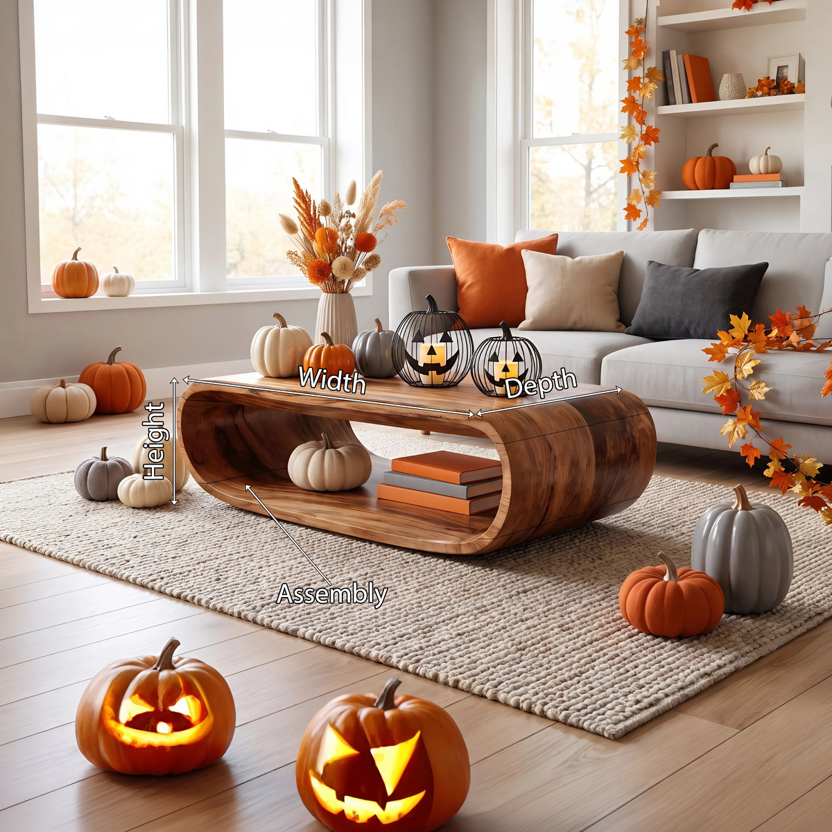 Mid Century Wooden Live Edge Coffee Table For Living Room Halloween Decor - Image 8