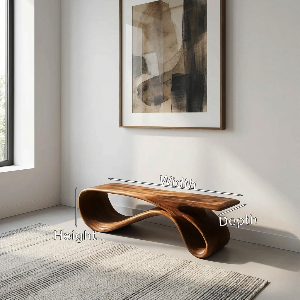Curved Natural Wood Bench For Contemporary Living Room Decor - Image 8