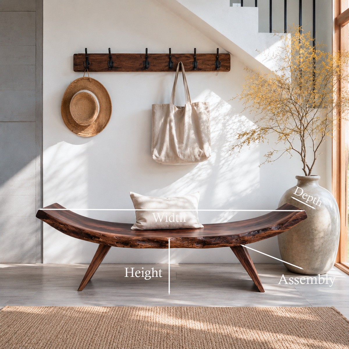 Rustic Live Edge Bench With Organic Curves For Entryway - Image 8