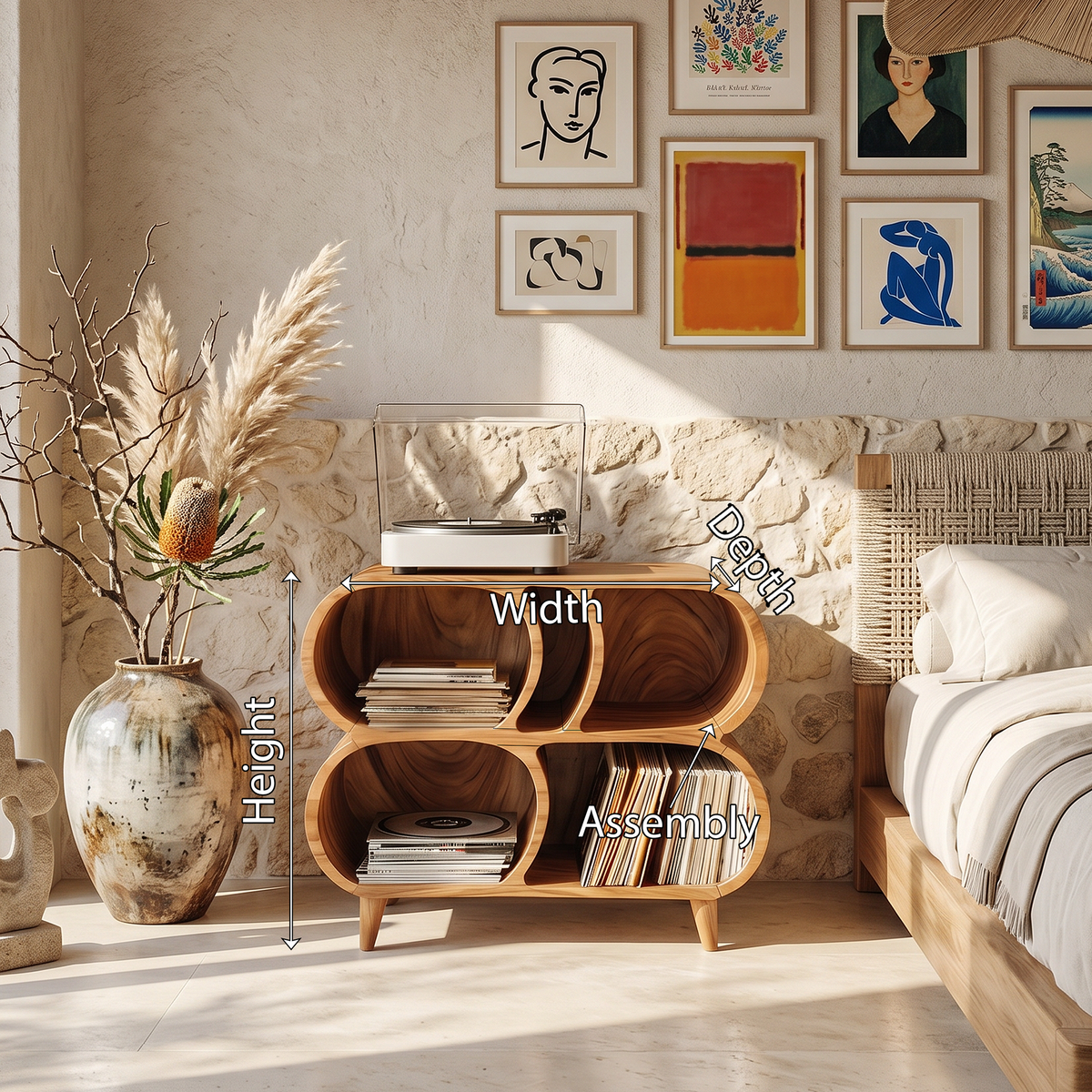 Farmhouse Wood Record Player Stand For Furniture Decor - Image 8
