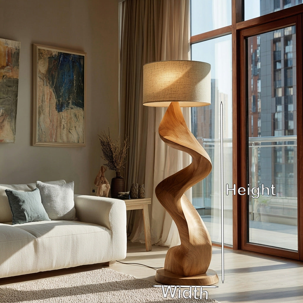 Modern Natural Wood Sculptural Floor Lamp For Living Room Decor - Image 8