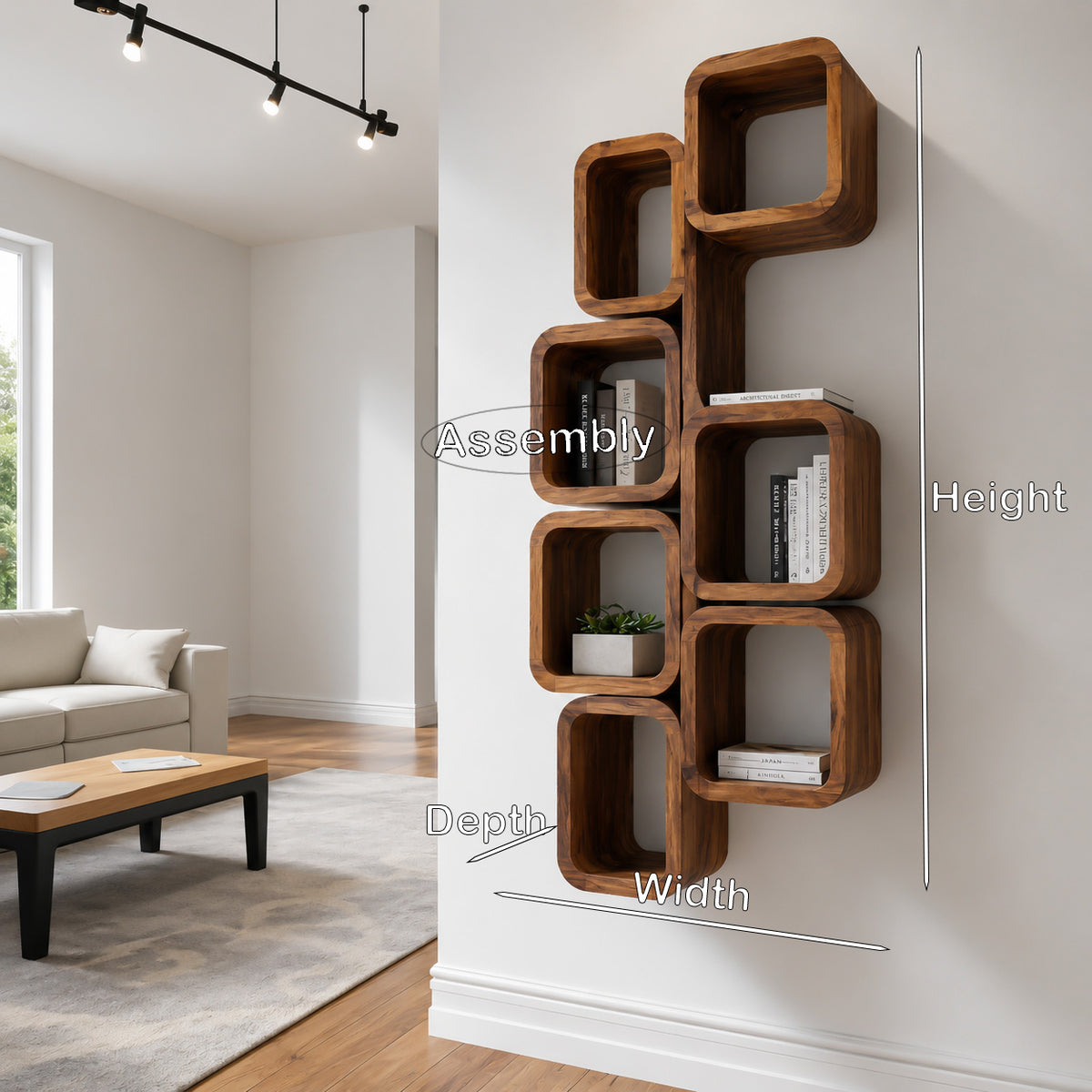 Modern Wall Mounted Bookshelf With Square Design For Living Room - Image 8