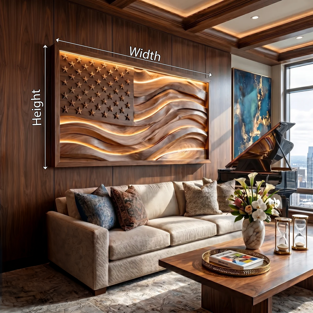 Illuminated American Flag Wood Wall Art Elegant Office Interior Decor - Image 5