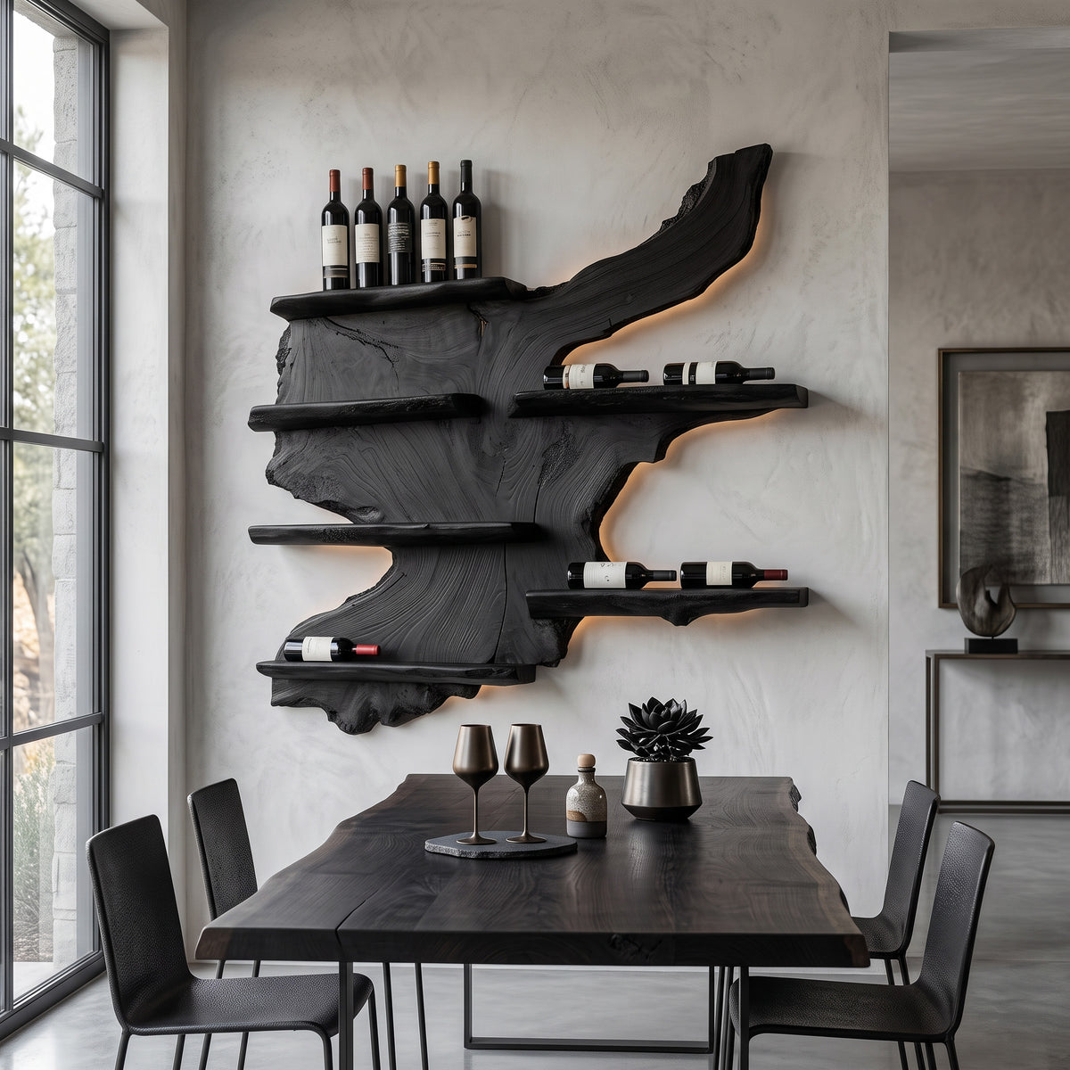 Rustic Live Edge Wine Rack Shelf With LED For Bar - Image 4