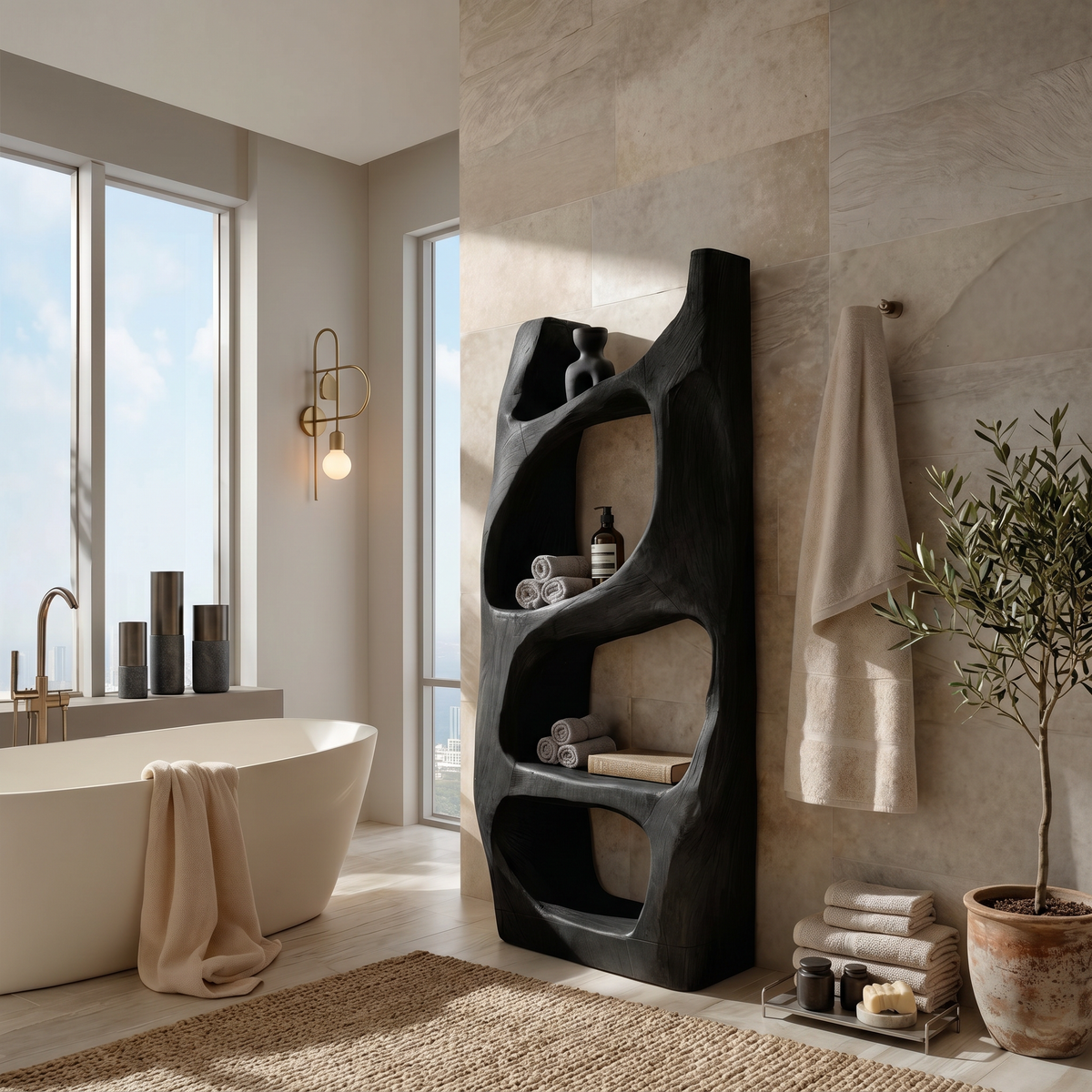 Handcrafted Sculptural Bathroom Shelf For Towels Or Spa Storage - Image 4