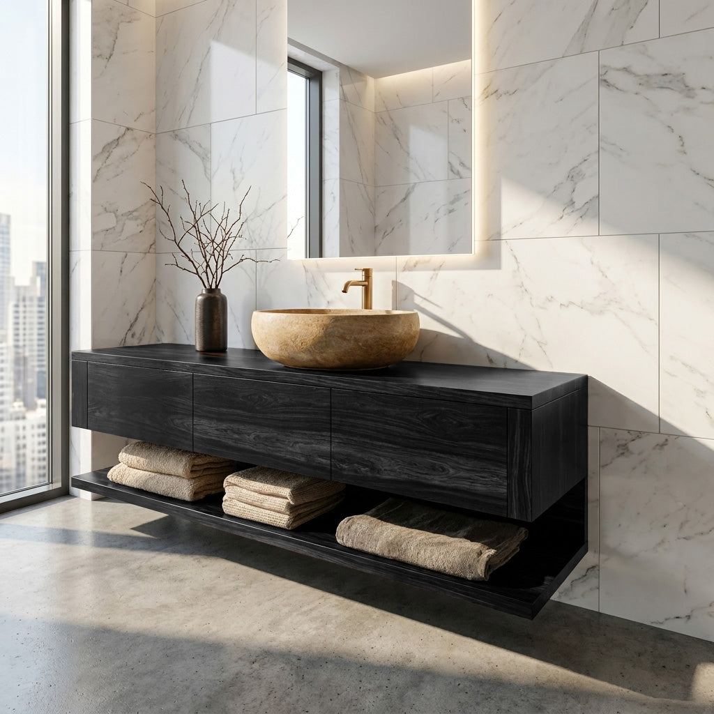 Mid Century Wooden Floating Bathroom Vanity For Bathroom - Image 4