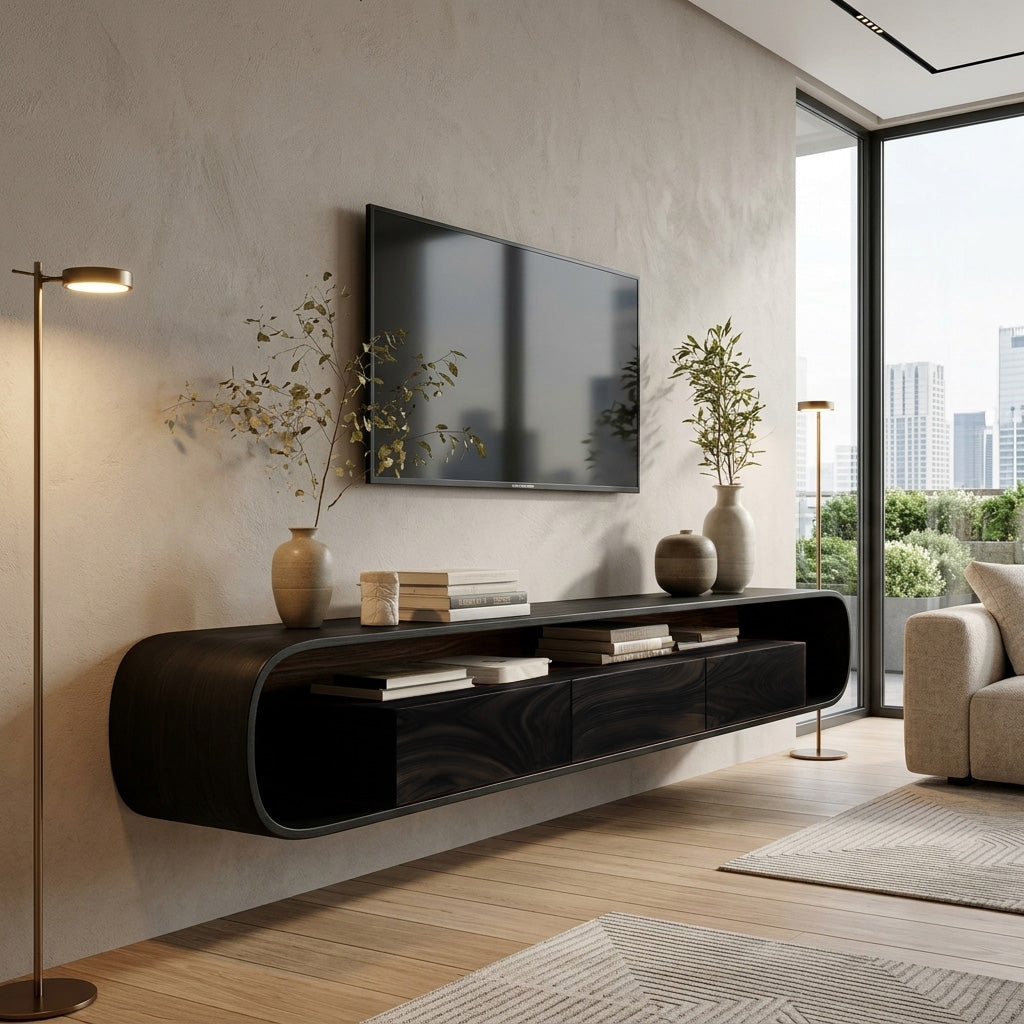 Organic Modern Floating TV Console For Living Room - Image 4