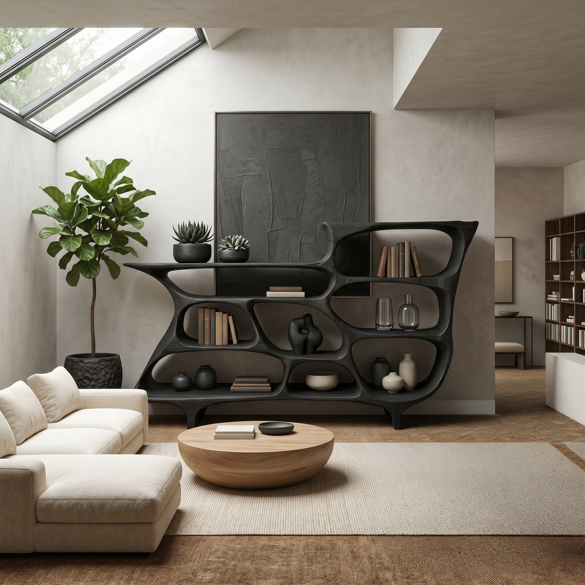 Contemporary Organic Bookshelf With Open Shelves For Living Room Or Office - Image 4