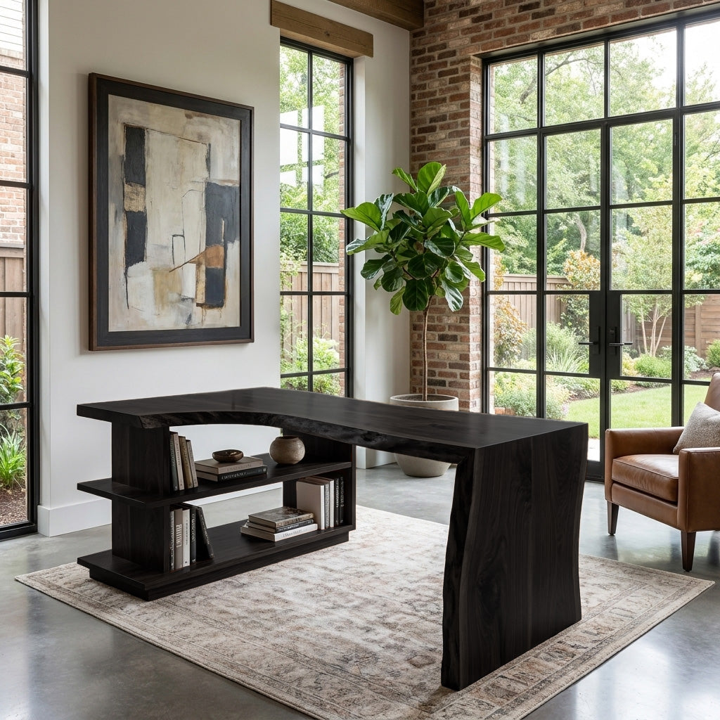 Modern L Shaped Desk With Bookshelf For Home Office - Image 4