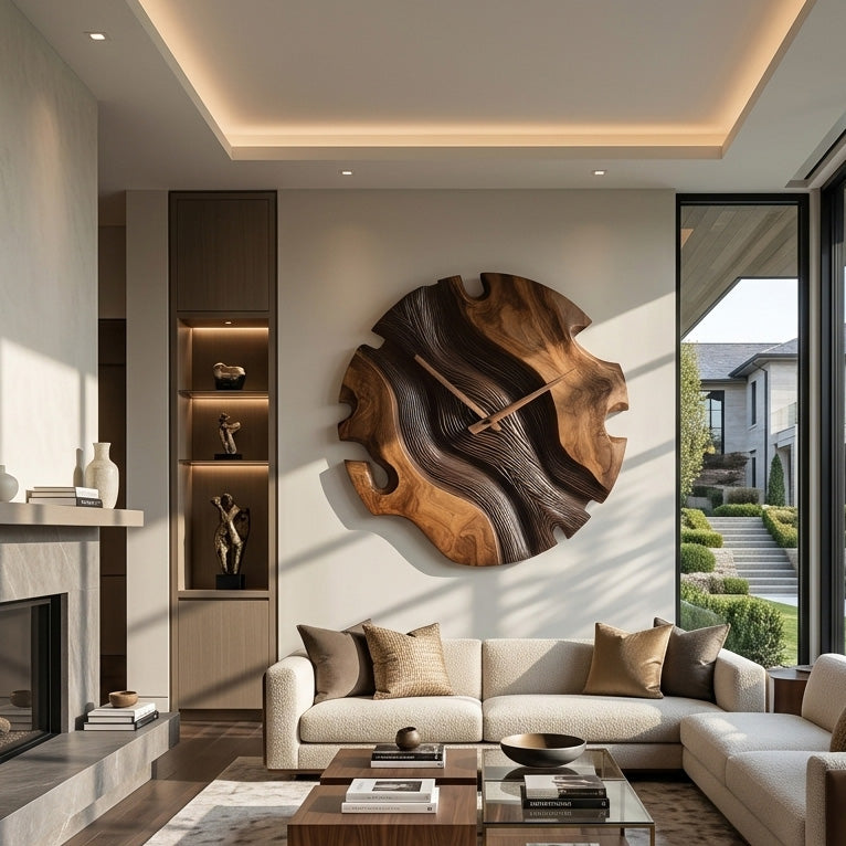 Elegant Sculptural Wooden Wall Clock For Living Room - Image 2