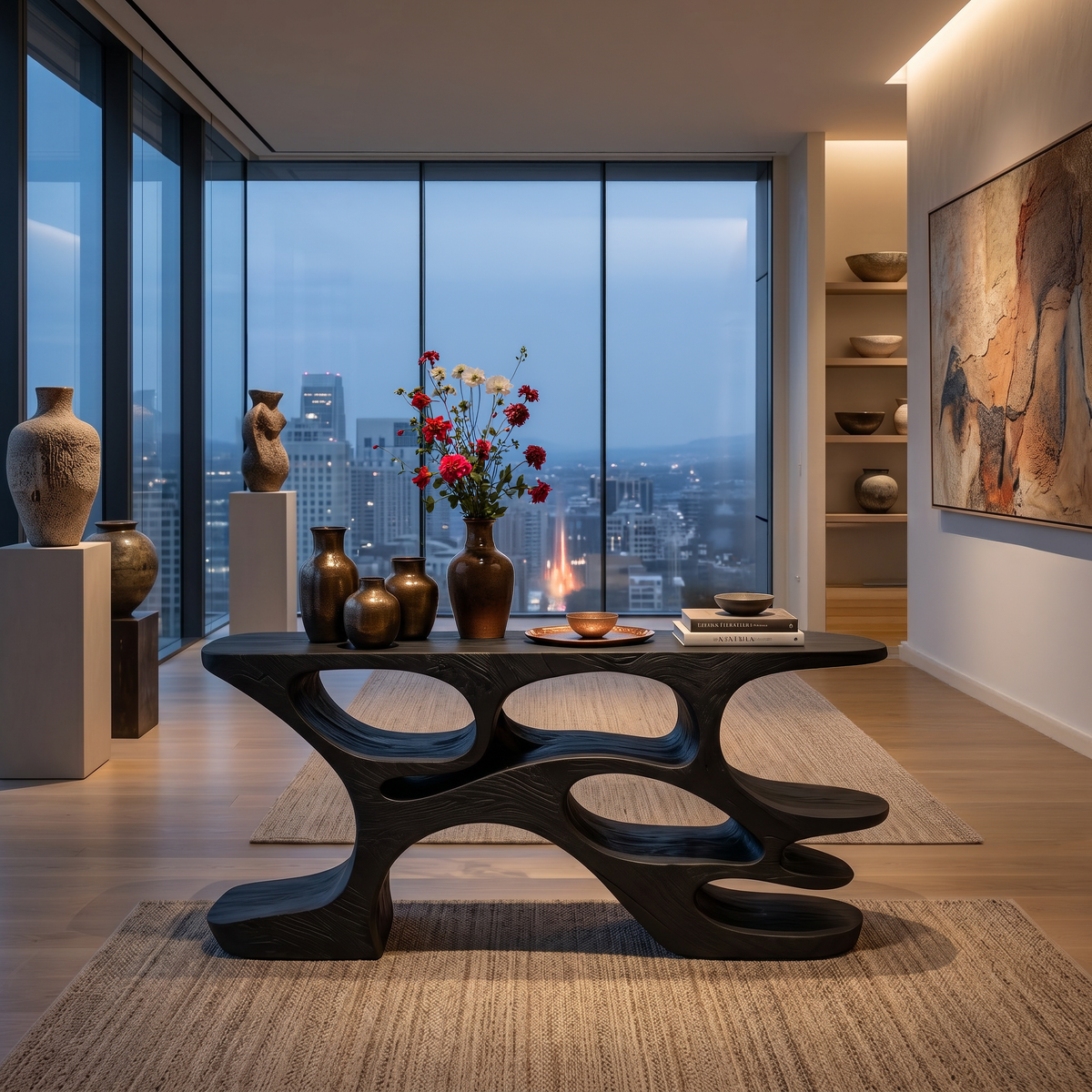 Artistic Wooden Console Table With Cutout Shelves For Home Decor - Image 4
