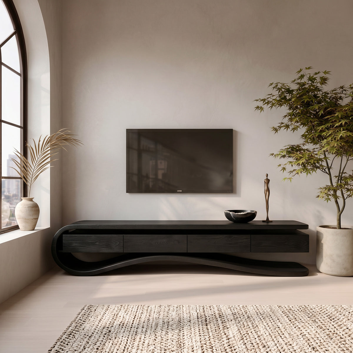 Contemporary Curved Rounded TV Console For Designer Living Room - Image 4