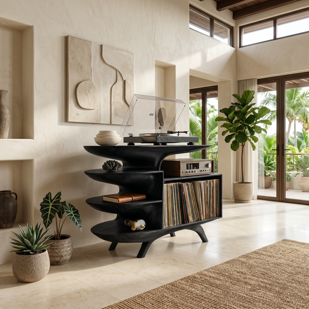 Modern Wooden Record Stand For Bedroom Interior Design Style - Image 4