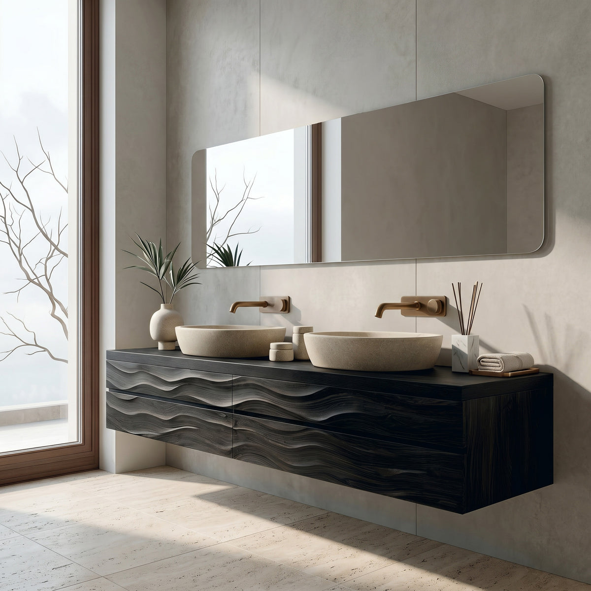 Modern Floating Bathroom Vanity With Wave Texture For Bathroom - Image 4