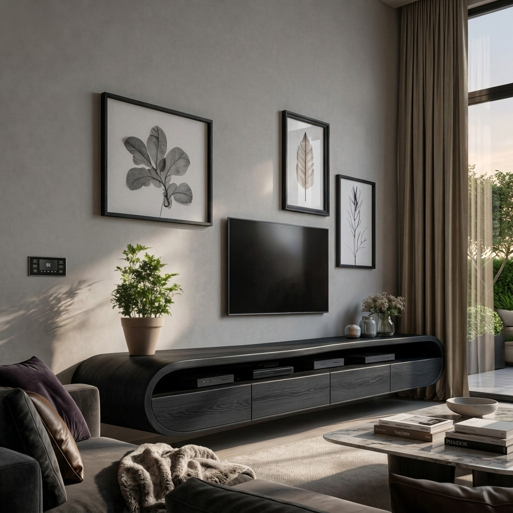 Modern Floating TV Console With Rounded Design For Living Room - Image 4