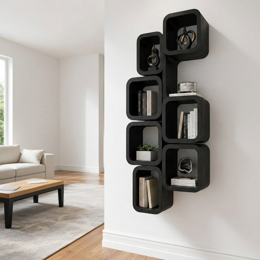 Modern Wall Mounted Bookshelf With Square Design For Living Room - Image 4