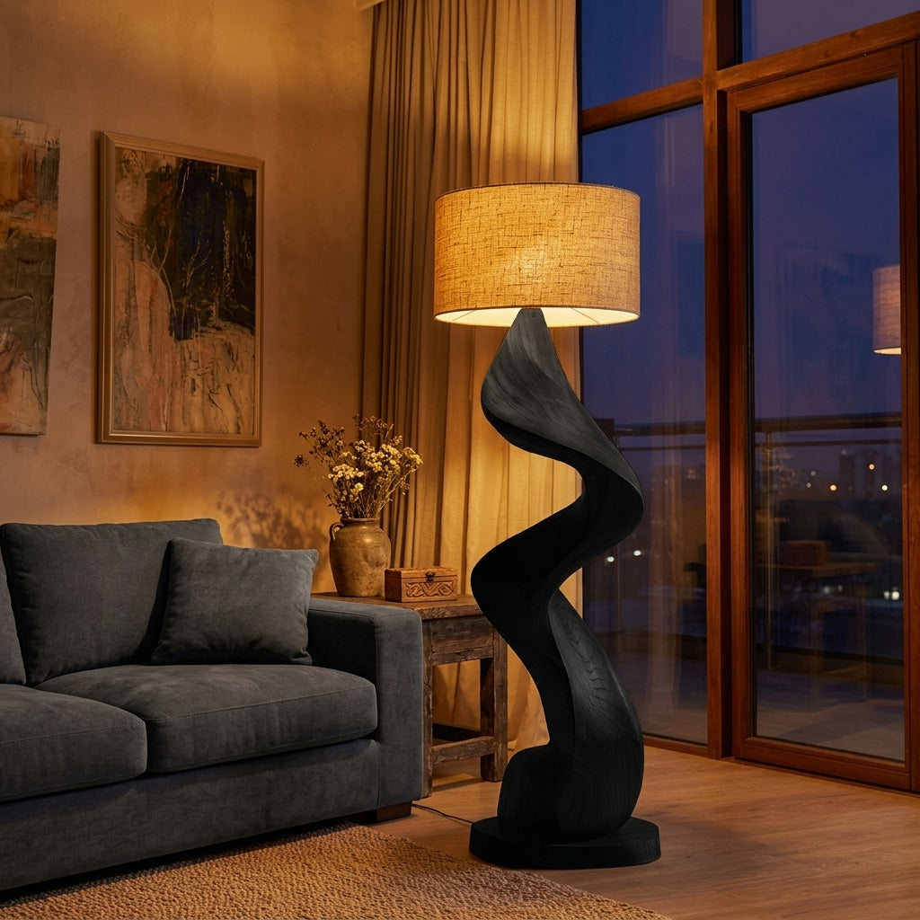 Modern Natural Wood Sculptural Floor Lamp For Living Room Decor - Image 4