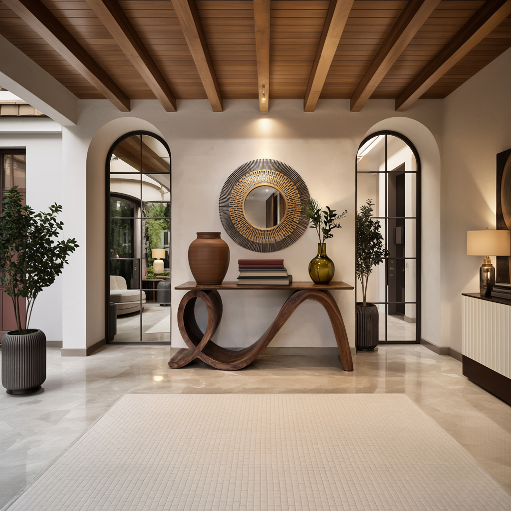 Modern Wooden Console Table Flowing Loop Base Design For Interior - Image 7