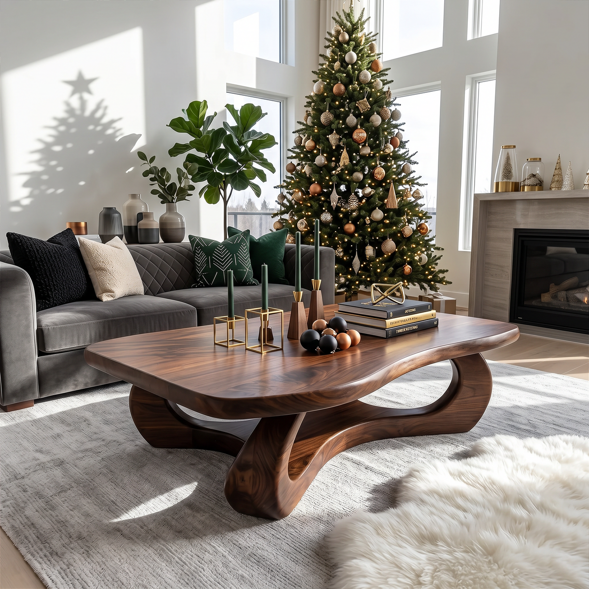 Rustic Wooden Live Edge Coffee Table For Holiday Home Furniture - Image 7
