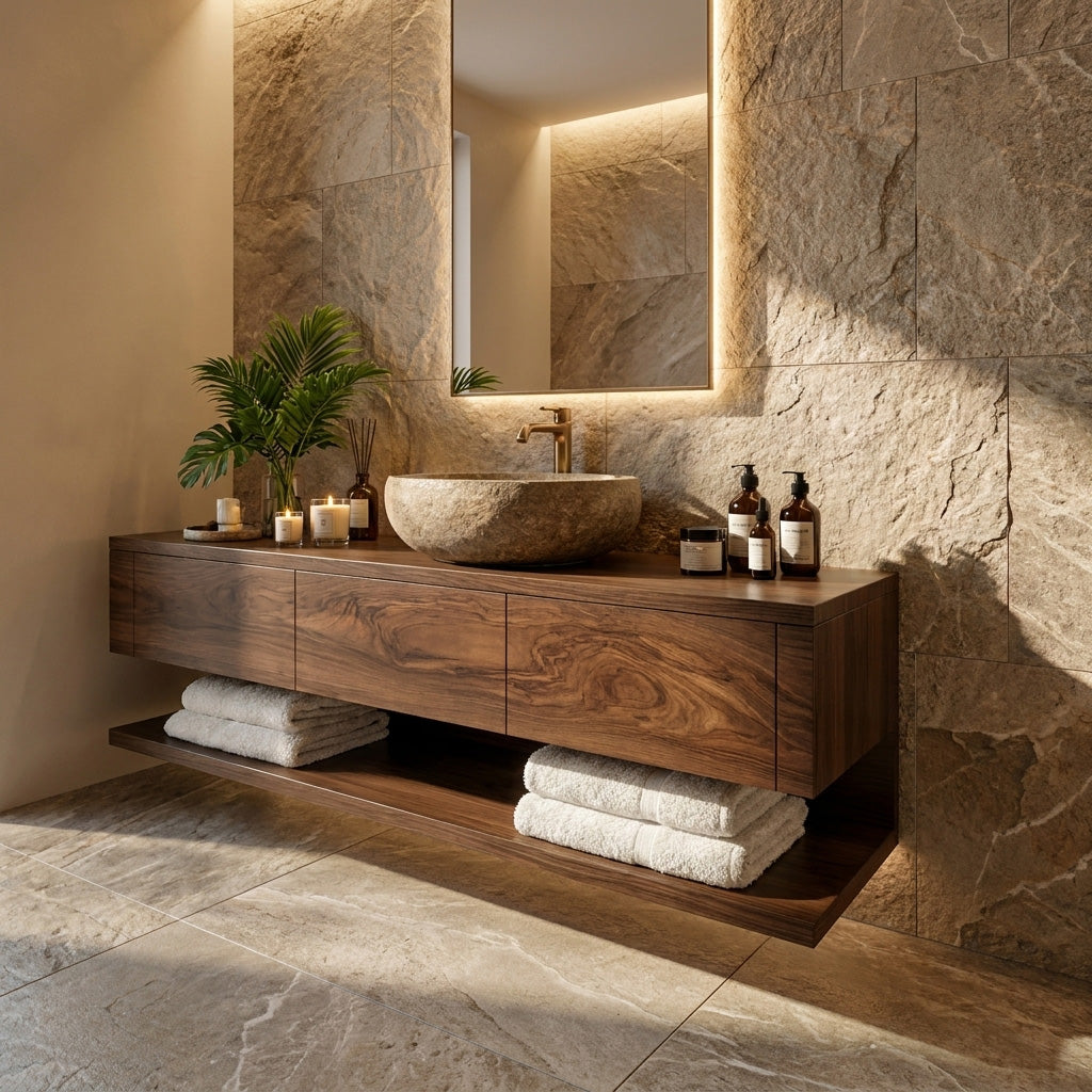 Mid Century Wooden Floating Bathroom Vanity For Bathroom - Image 7