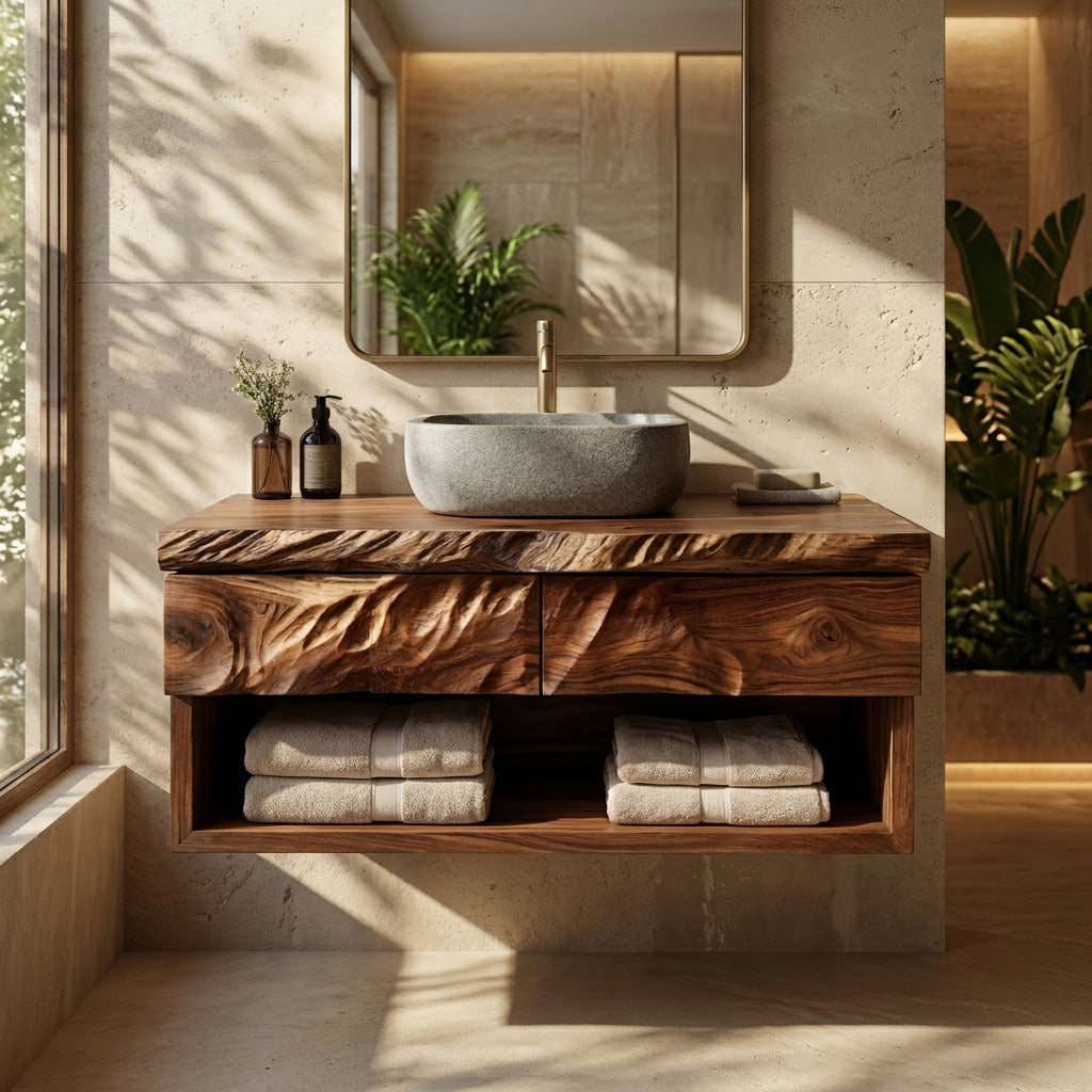 Modern Organic Floating Wooden Bathroom Vanity For Bathroom - Image 7