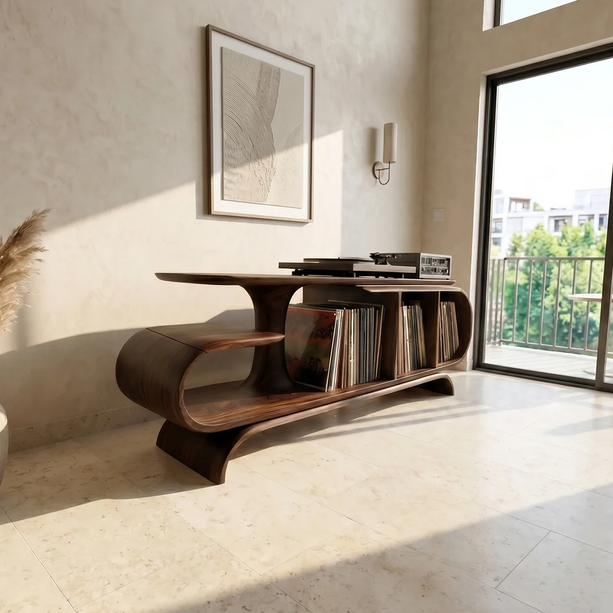 Organic Wave Vinyl Record Cabinet Modern Loft - Image 7