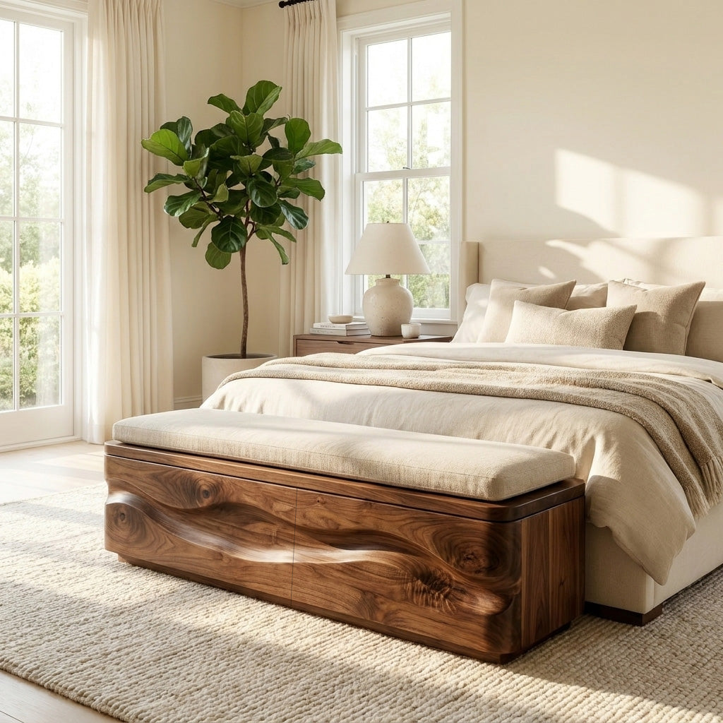 Modern Natural Wood Storage Bench For End Of Bed - Image 7