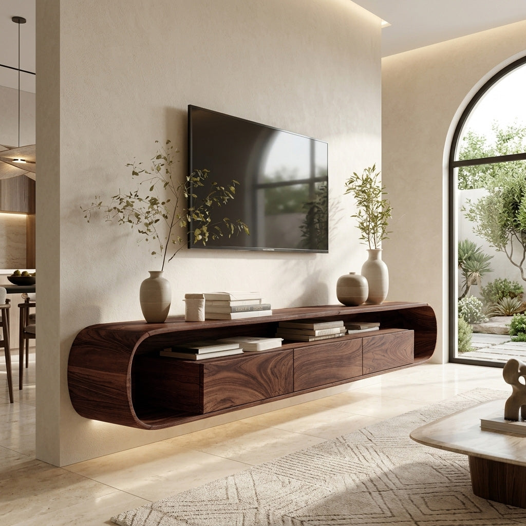 Organic Modern Floating TV Console For Living Room - Image 7