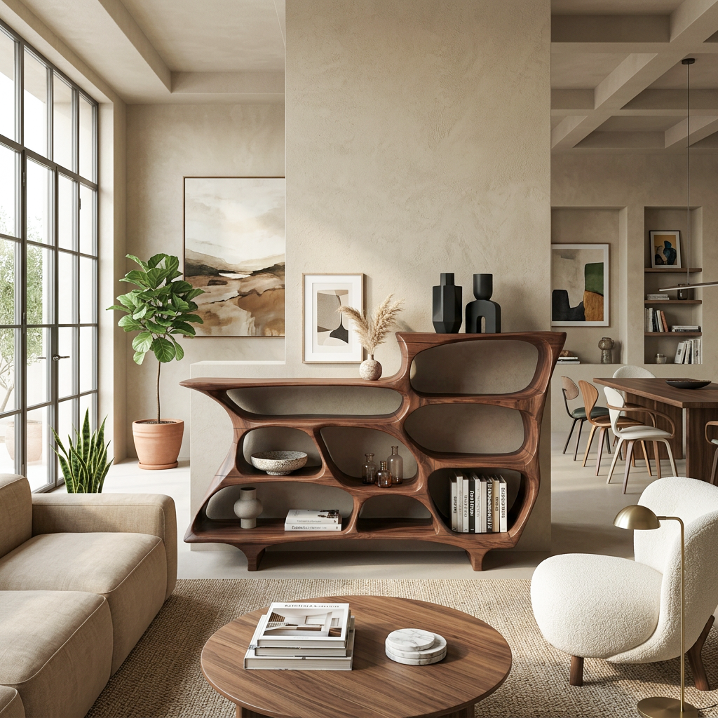 Contemporary Organic Bookshelf With Open Shelves For Living Room Or Office - Image 7