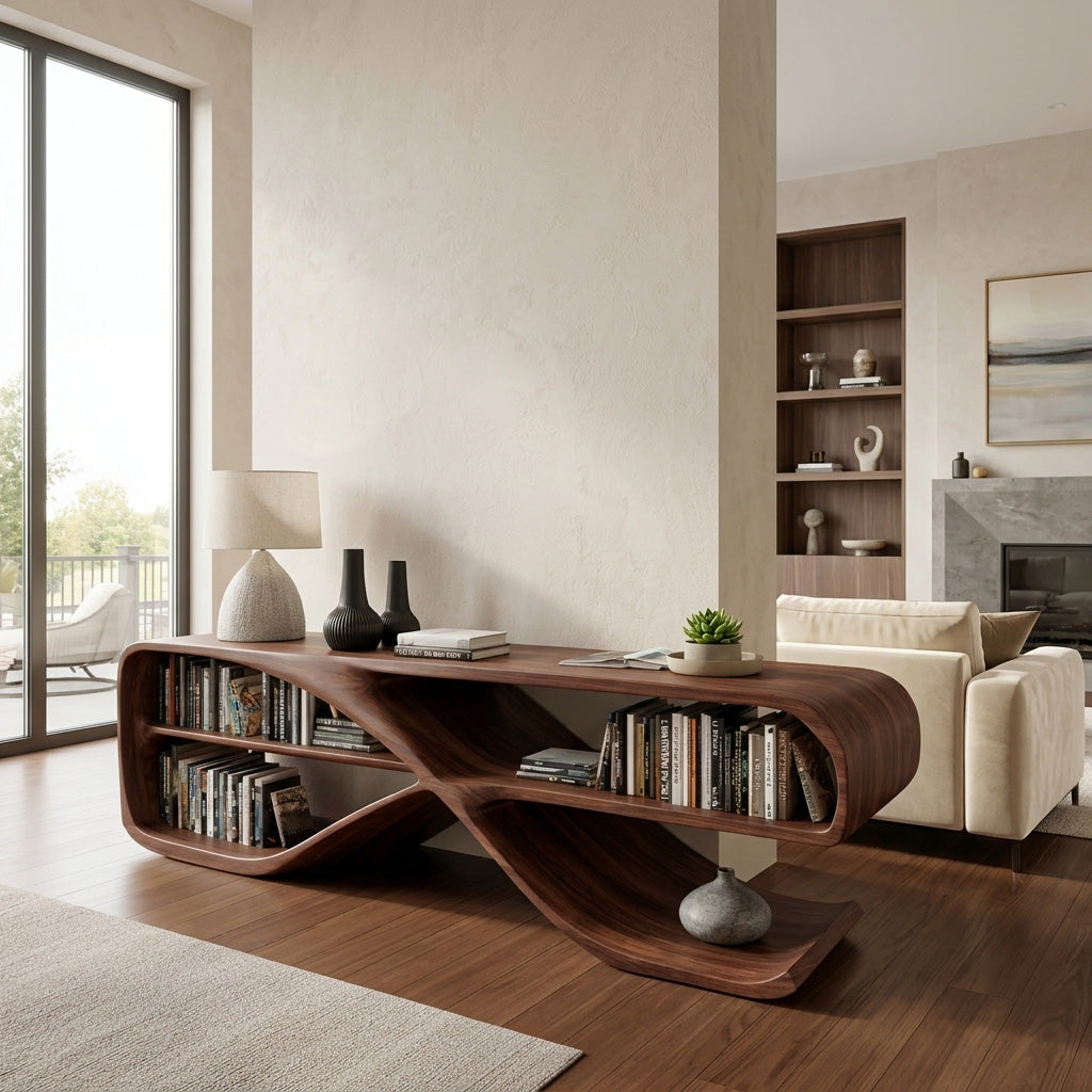 Modern Organic Wooden Console Table For Living Decor - Image 7