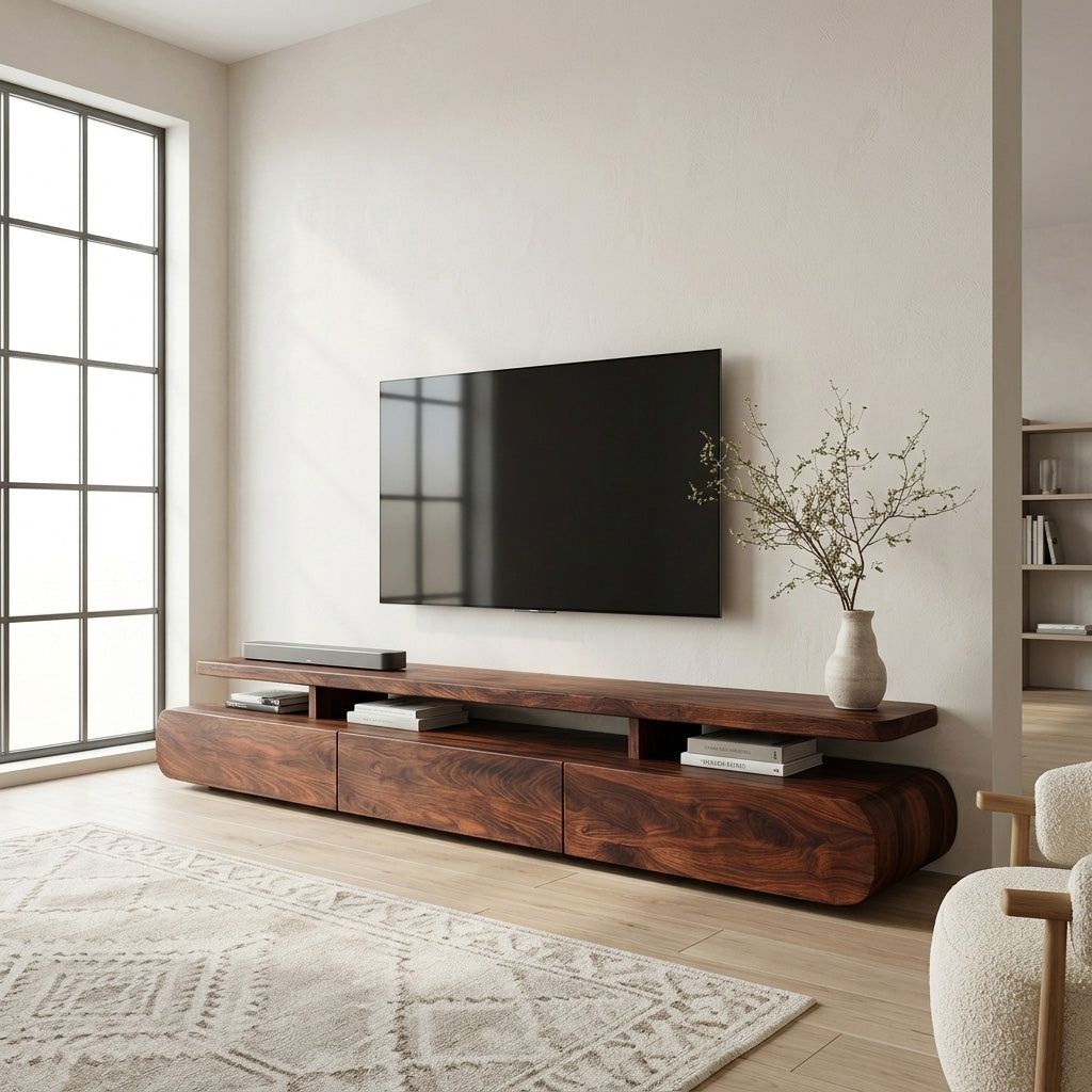 Modern Organic Natural Wood TV Stand For Living Room - Image 7