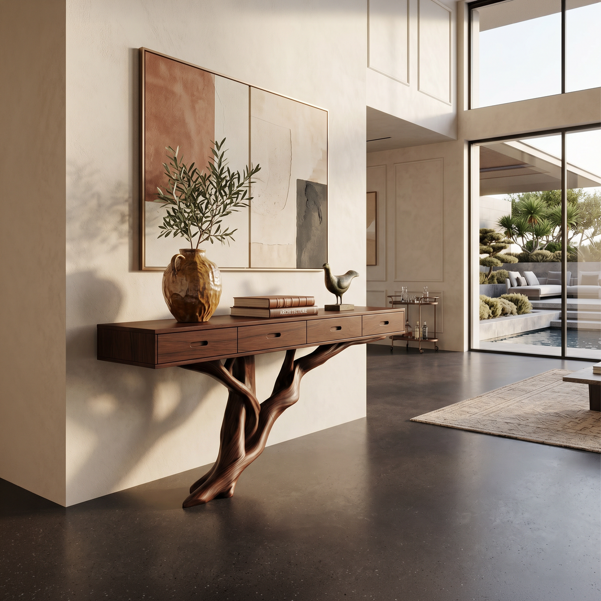 Mid Century Wooden Console Table For Living Room Contemporary Accent - Image 7