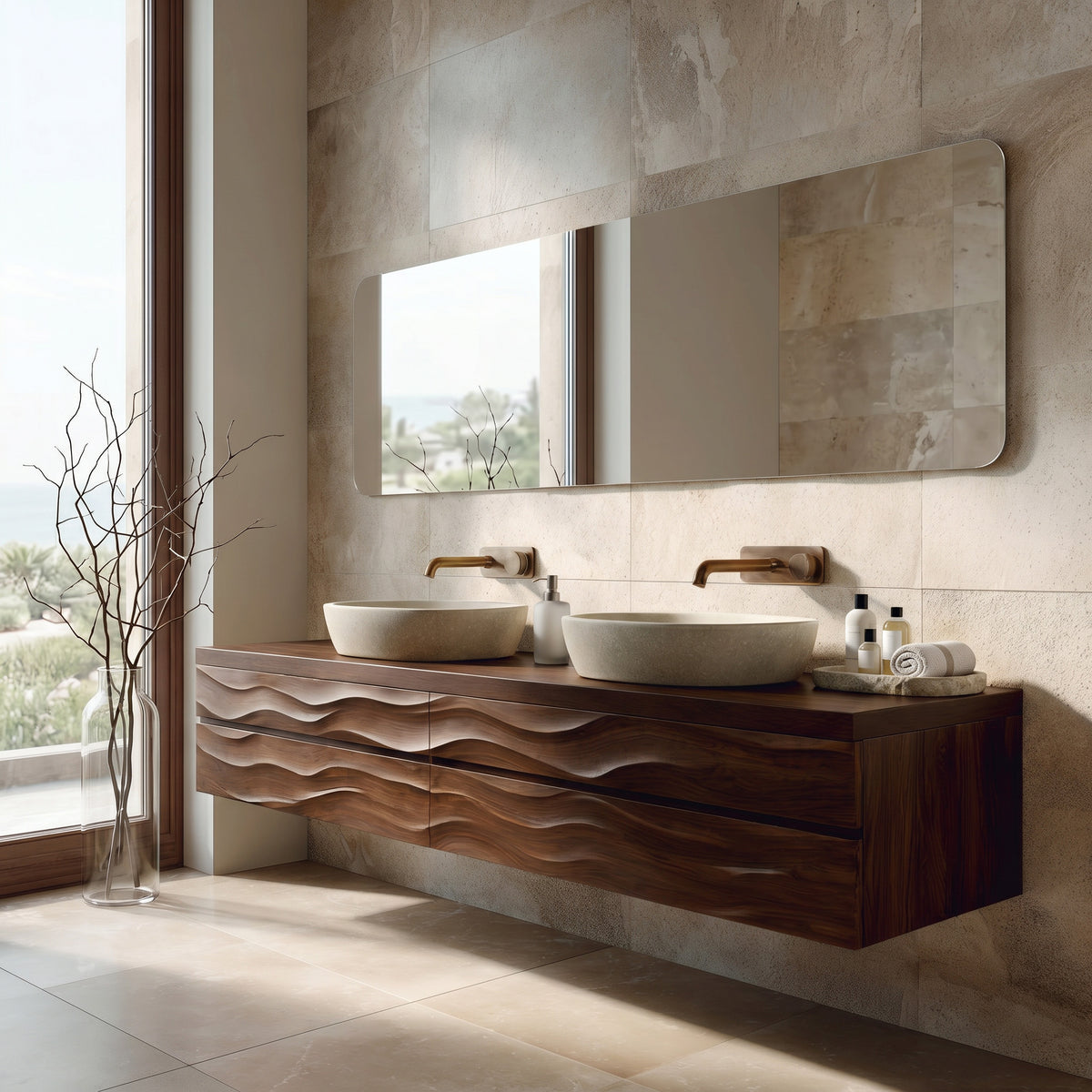 Modern Floating Bathroom Vanity With Wave Texture For Bathroom - Image 7