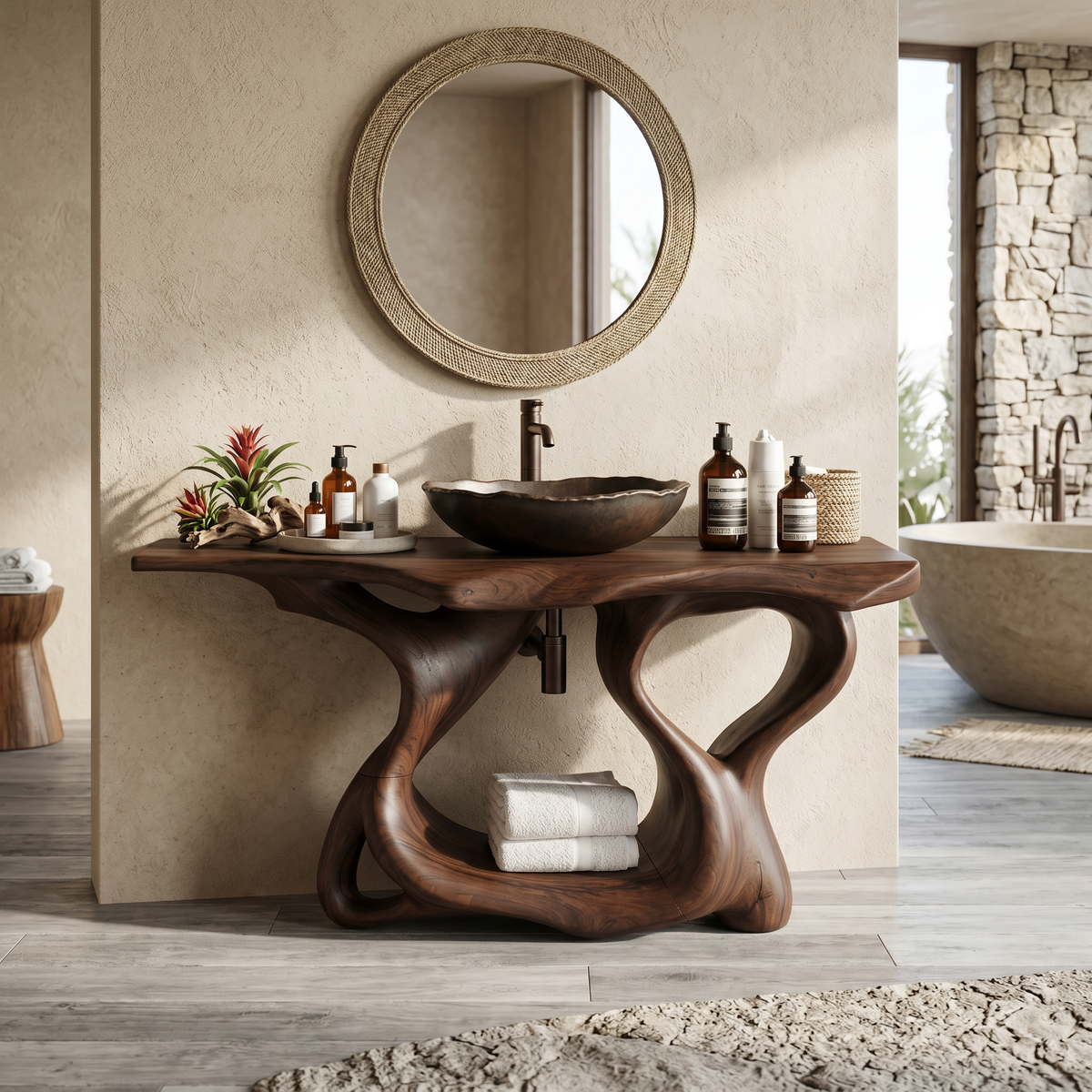 Rustic Solid Wood Vanity For Bathroom Furniture Decor - Image 7