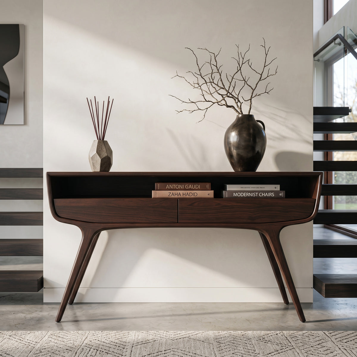 Mid Century Curved Console Table With Drawers For Entryway - Image 7